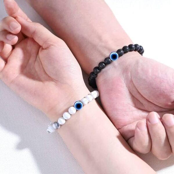 2 Evil Eye Couple Distance Relationship bead Bracelets for men Women