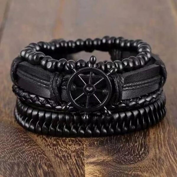 Black Multistrand Leather Bracelet – Stylish Wristband Men