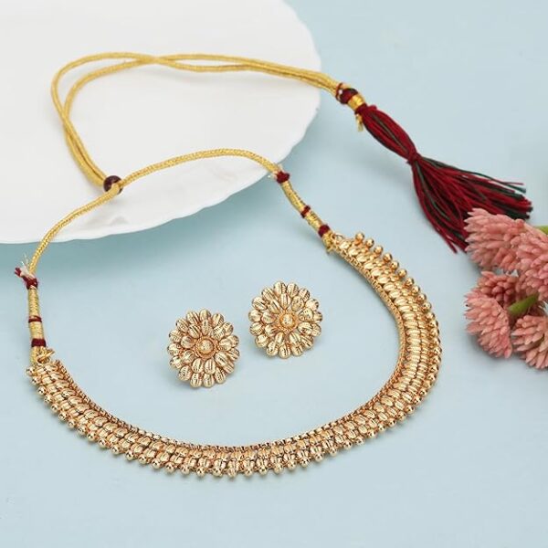 Fashion Frill Gold-Plated Traditional Necklace & Earrings Set for Women