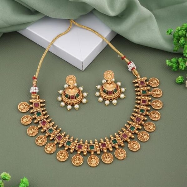 Gold-plated stone-studded Necklace & Earrings Set for Women