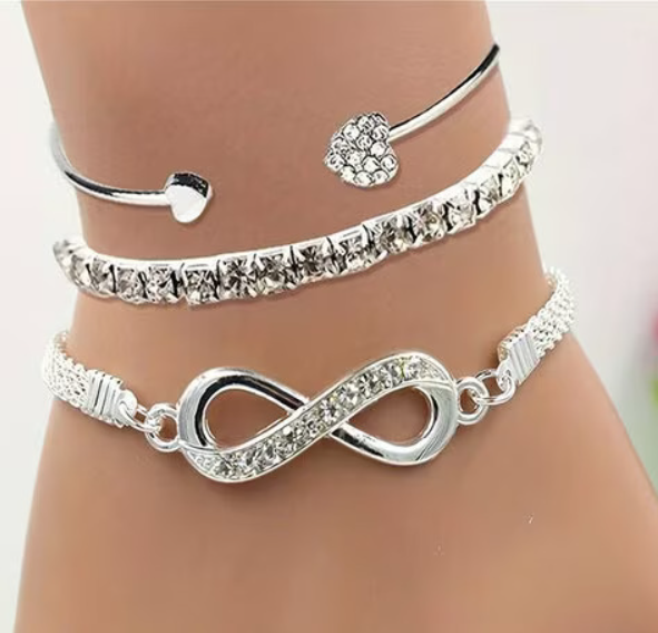 3pcs Rhinestone Infinity Bracelet Set