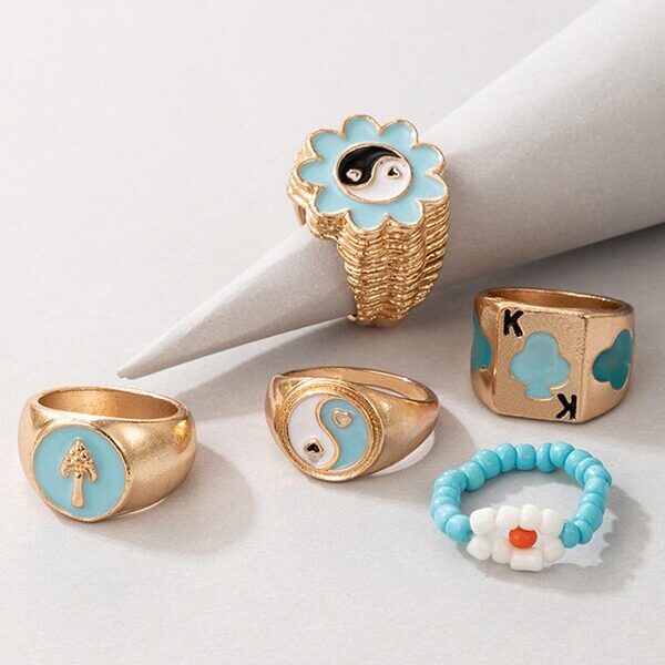 Vembley Set of 5 Stainless Steel Rings for Men | Stylish Finger Rings Combo - Image 2