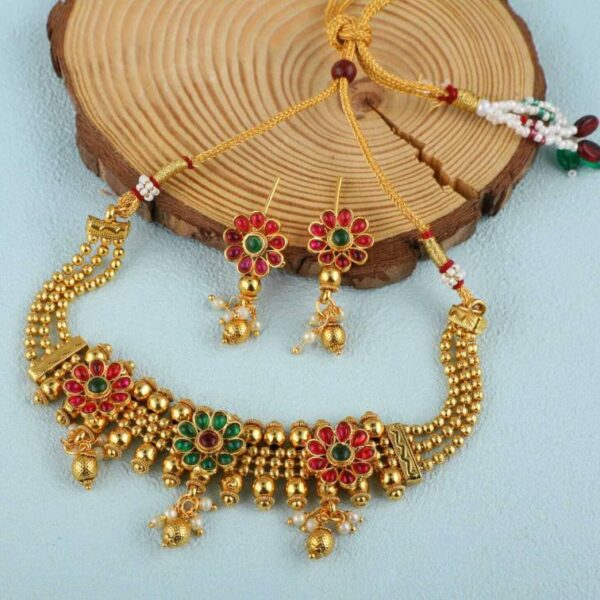 Thrillz Gold-Plated Stone-Studded Necklace & Earrings Set for Women - Image 3