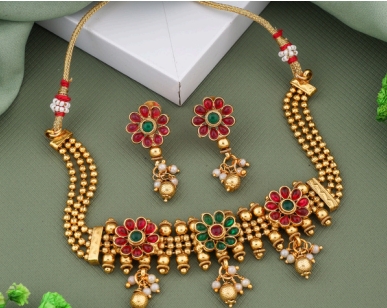 Thrillz Gold-Plated Stone-Studded Necklace & Earrings Set for Women