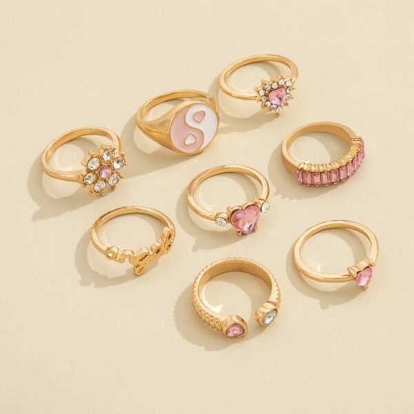 Women’s Pink Finger Ring Set Adjustable Rings