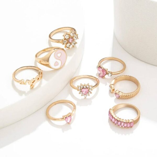Women’s Pink Finger Ring Set Adjustable Rings - Image 3